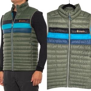 Cotopaxi FUEGO 800 DOWN VEST Mens Green Spruce Stripes Insulated Sz Medium